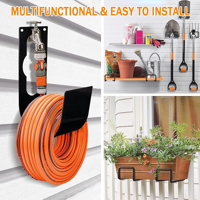 WaterHose Holder, 2 Pack Heavy Duty Wall Mount, Metal Hose Reel, Sturdy Hose Hanger Rack Stand for Outdoor Yard & Garage Storage