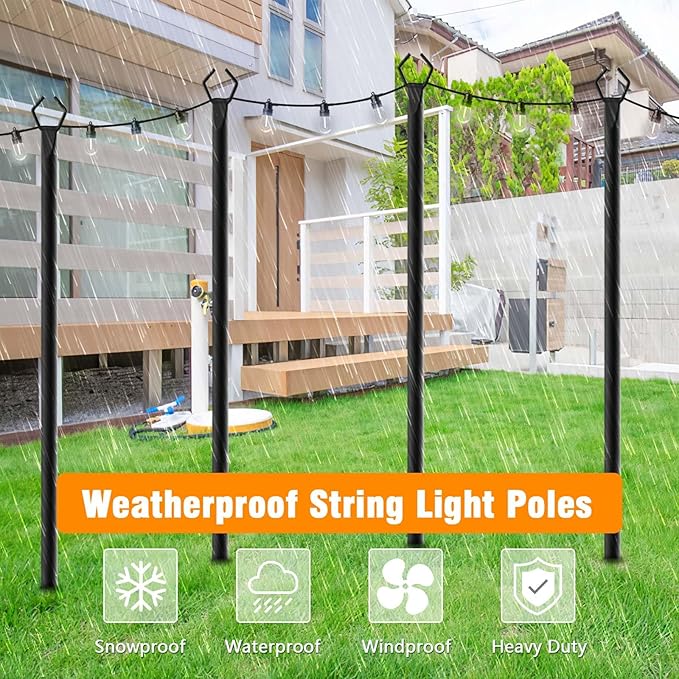 LETIANPAI 4 Pack String Light Poles,10 Ft Metal Poles with Fork for Outdoor String Lights,Outdoor Light Poles with Fork,Poles/Post/Stand for Outside,Patio,Deck,Backyard,Garden Wedding,Party