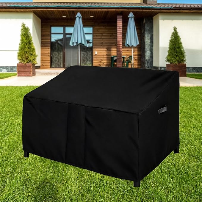 Outdoor Patio Egg Rocking Chair Cover - Waterproof, Fits Indoor Papasan Chair & Rattan Wicker Lounge Chairs for 2 Person (Black, 66x46x32in)