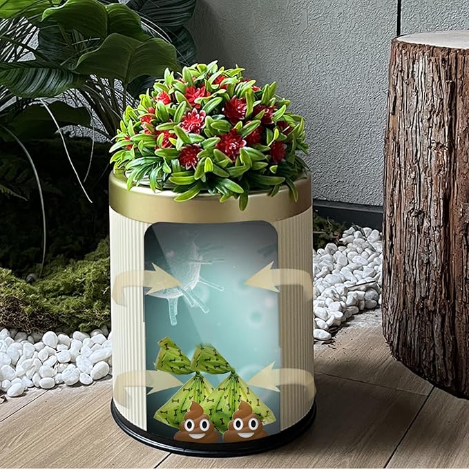 Yatmung Dog Poop Trash Can Outside - 2.6 Gal Small Pet Waste Container with Lid - Outdoor Poop Garbage Can - Front Porch, Backyard, Waste Bin - Plant Styled Dog Poop Bucket - Cream