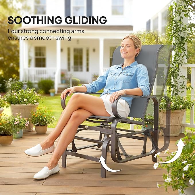 Outsunny Outdoor Glider Chair Set of 2, Gliders for Outside Patio with Smooth Rocking Mechanism and Lightweight Construction for Backyard, Gray