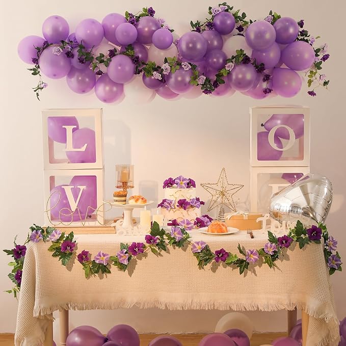 JUSTOYOU Artificial Vines Purple Flower Garland Morning Glory Vine for Outdoor Hanging Floral Vines Fake Plant for Home Decor Wall Fence Stairway Indoor Outdoor Wedding Hanging Baskets(2 Pcs)