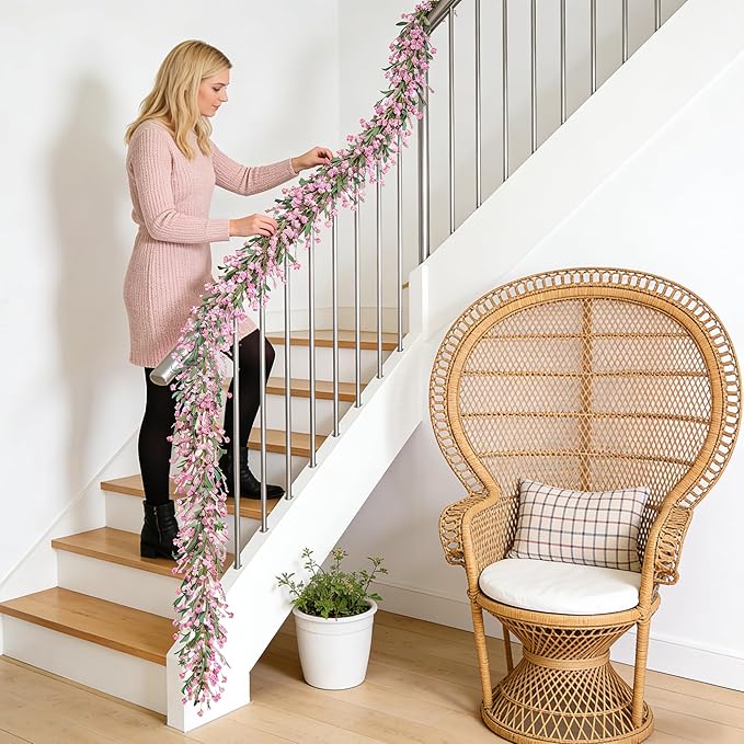 Artgar Flower Garland 6Ft Spring/Summer Garland Floral Garlands for Mantle All Year Round Paper Garlands Decor for Indoor Outdoor Home Wedding Arch Porch Stair Backdrop Year Round Decor (Pink)
