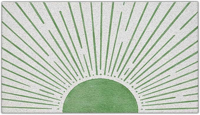 Nogrit Abstract Boho Sun Door Mat, Minimalist Green Sunshine Sunray Doormat Bathmat for Indoor Outdoor Entrance, Mid Century Modern Boho Welcome Mats for Front Door Porch Entryway, 17x30 Inches