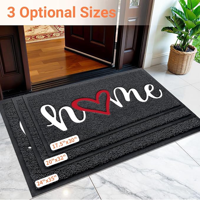 StepLively Door Mat Home Welcome Mats Outdoor and Indoor, Heavy-Duty Low-Profile Non-Slip Front Welcome Mat for Home Entrance, Outside Entry, Yard, Floor, Patio, Valentine's Day (30''x17.5'', Black)