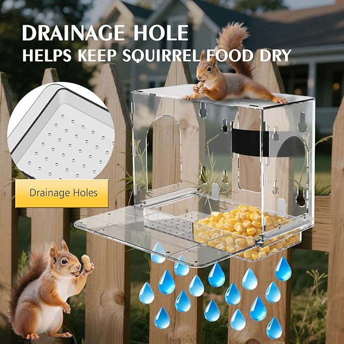 Window Squirrel Feeder for Outside – 3 Mounting Options (Screw/Strap/Suction) which Easy to Install, Weatherproof Squirrel House, No Assembly Required – Ideal Backyard Gift for Father Mother Parent