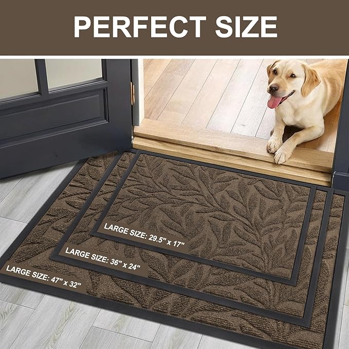 Smiry Front Door Mat Indoor Outdoor Entrance, Heavy Duty Natural Rubber, Trap Dirt and Moisture, Non-Slip Doormats, Low Profile, Easy Clean Patio Porch Entryway Mat, 29.5x17,Mix Brown