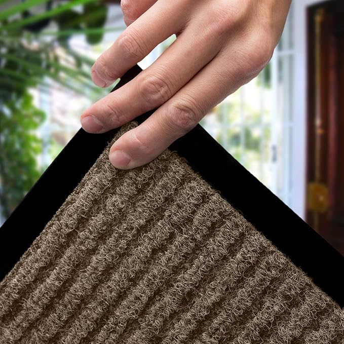 LuxUrux Heavy Duty Rubber Door Mat - Indoor/Outdoor Use, Easy to Clean, Waterproof, Low-Profile Entry Mat - Ideal for Entry, Patio, Garage - Striped Brown Design (2 x 6 Feet)