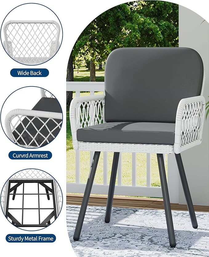 GarveeLife 5 Piece Patio Dining Set, Outdoor All-Weather Wicker Furniture with Table, Patio Conversation Sets with Cushions for Balcony, Garden, Sunroom, Porch (4 Chairs+ Big Table)