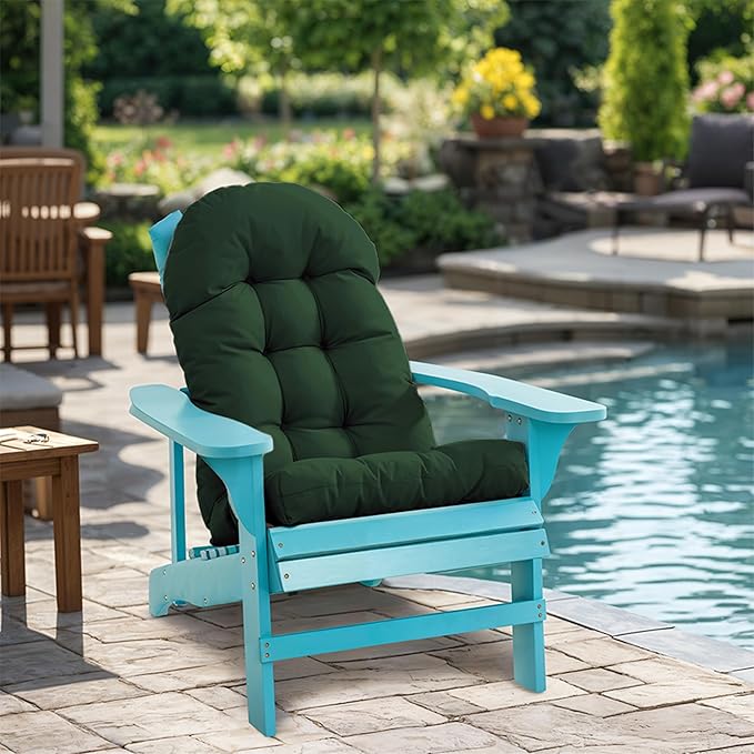 Large Adirondack Chair Cushion, Rocking Chair Cushion 50x20.8x4 inch, High Back Patio Cushions of Upper and Lower with Ties, Sunscreen and Fade-Resistant (Dark Green, 2)