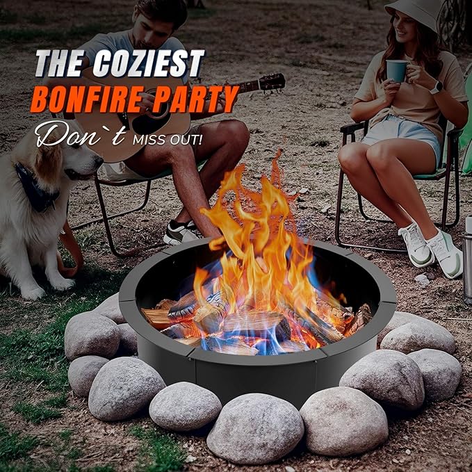 INNO STAGE 31 Inch Fire Pit Ring (35 Inch Outer), Heavy Duty Steel Fire Ring Outside, Large Round Fire Pit Insert, DIY Camping Fire Ring, Above or In-Ground, Black Carbon for Patio Backyard Bonfire