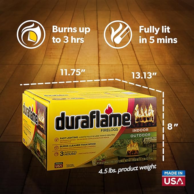 Duraflame 4.5 Pound 3 Hour Long Burn Time Indoor Outdoor Quick Light Fire Log for Camping, Firepits, Bonfires, and Fireplaces (18 Pack)