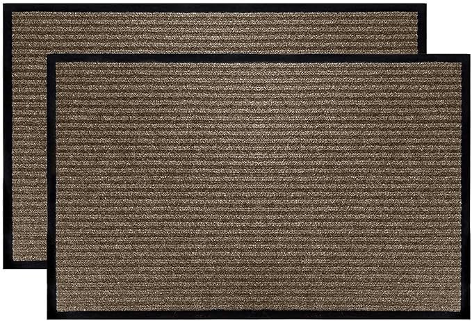 LuxUrux 2-Pack Striped Brown Door Mats - Heavy Duty, All-Weather, Easy-Clean (17''x30'') - Stylish, Durable Mats for Entry, Patio, Garage