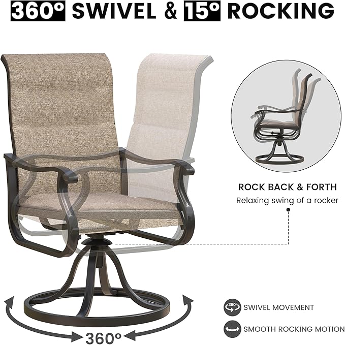 Patio Swivel Chairs Set of 4, Outdoor Dining Chairs with High Back, All-Weather Swivel Rocker Chair for Lawn, Porch or Garden