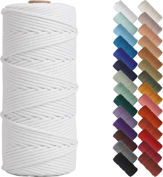 NOANTA White Macrame Cord 3mm x 109yards, Colored Macrame Rope, Cotton Rope Macrame Yarn, Colorful Cotton Craft Cord for Wall Hanging, Plant Hangers, Crafts, Knitting