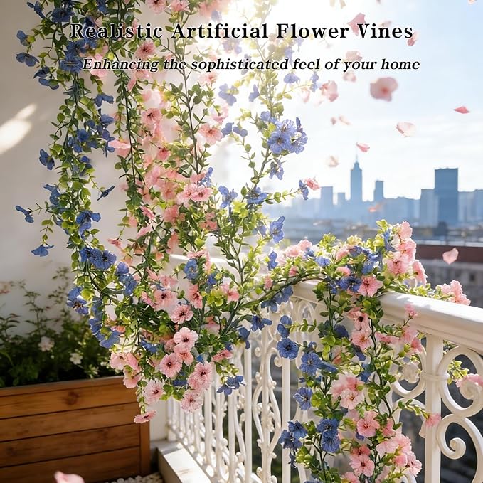 4 Pcs Faux Flowers Garland Plant, Artificial Vines Hanging Flowers Leaves Greenery Garland for Wedding Backdrop Arch Wall Decor, 6 Feet/pcs UV Resistant Indoor Outdoor