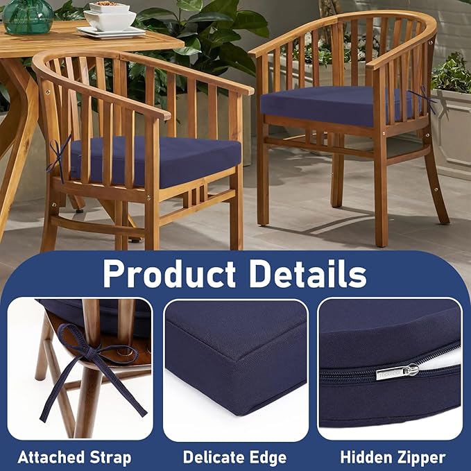 Topotdor Outdoor Chair Cushions Set of 4, 17"x16"x2" Waterproof Patio Chair Cushions for Outdoor Furniture, Round Corner Outdoor Seat Cushions Color Fastness Chair Pads with Ties, Blue