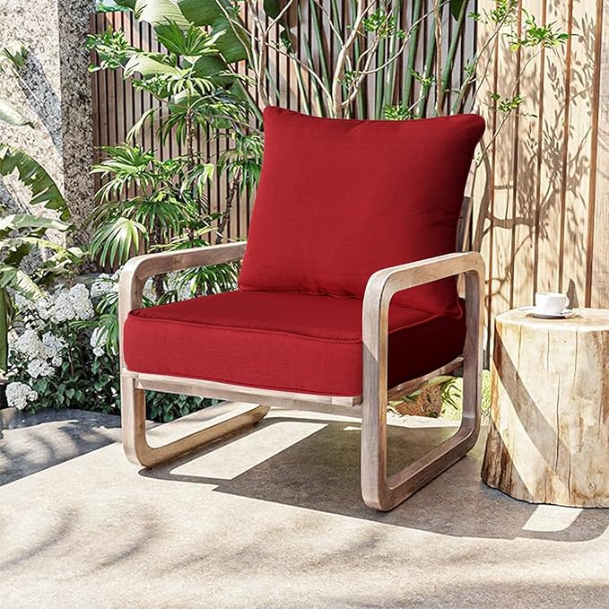 COZYVIDA Outdoor Deep Seat Cushion Set of 1, 24"x24" Seat & 25"x22.5" Back, C0 Water-Resistant Breathable Polyester, UV-Resistant 1000+ Hrs, 30D Foam with Recycled Fiber Fill,Chili