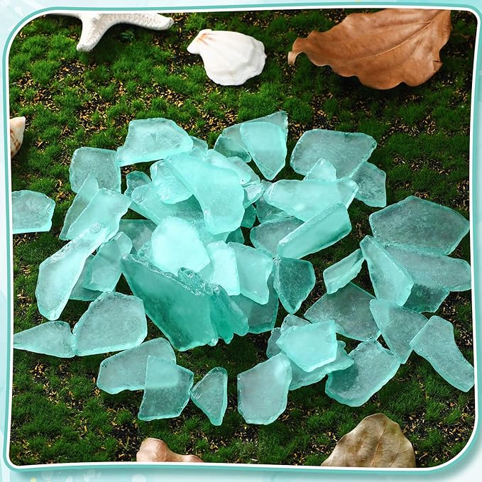 Jetec 11 oz Sea Glass for Crafts Pieces Decor Flat Frosted Sea Glass Vase Filler Crushed for Beach Wedding Party Decor Home Aquarium DIY Craft Supplies(Blue Green)