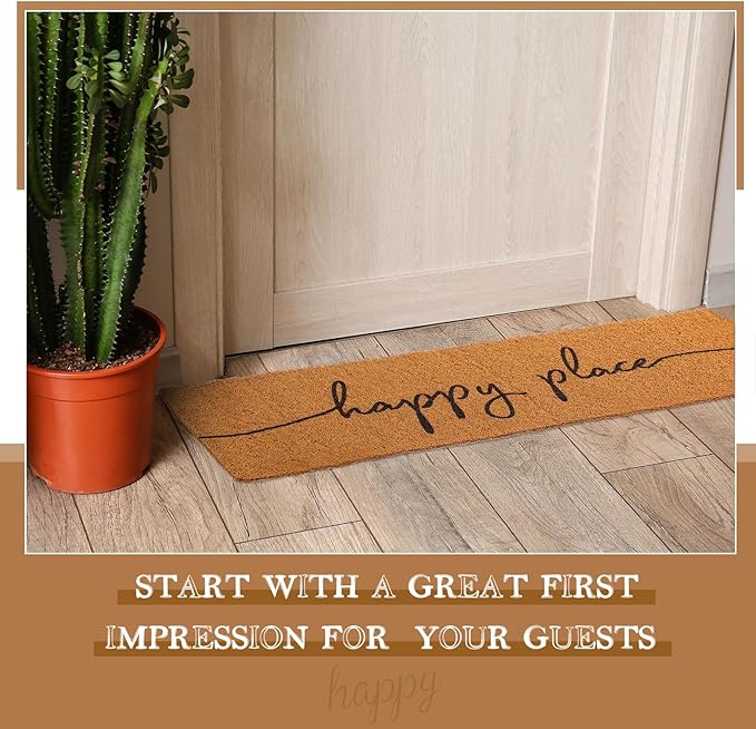 Long Doormat 48''x16'' Front Door Mat for Entrance Inside Outdoor Large Decorative Door Rug Welcome Mat for Outside Home Entry(Happy Place,Yellow)