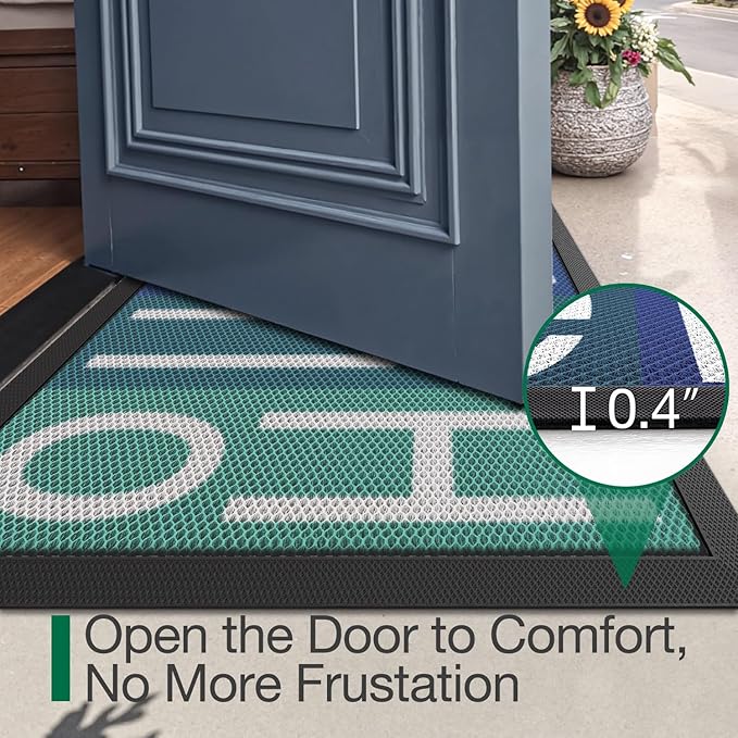 LUMI Outside Welcome Door Mat 17x30, Non Slip Durable Rubber Entrance Doormat, Low Profile Easy Clean Mats for Front Back Door Entryway Porch Garage, Hello Multi