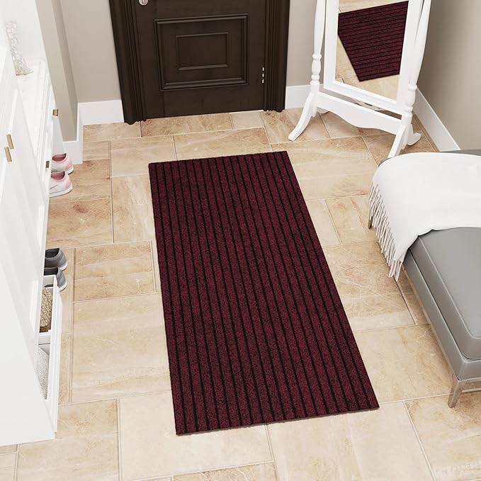 Ottomanson Front Door Mat – Non Slip Scraper Mud Mat for High Traffic Entryways, RV & Patio – Dirt Trapping and Durable for Indoor & Outdoor Use – 2'7" x 2' – Red