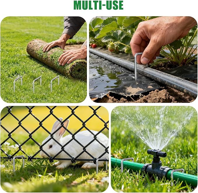 Landscape Staples Galvanized Garden Stakes,8 inch 200 Pack 11 Gauge Heavy Duty Garden Pins for Fences, Lawns, Weed Barriers and Landscape Fabrics, Irrigation Hose,Yard Lawn, Landscape Fabric.