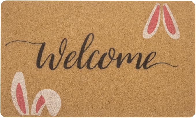 Easter-Decorative-Welcome-Doormat Outdoor-Entrance Easter Bunny Door Mat Non Slip Coir Front Door Mats for Spring Home Decor 17" x 29"
