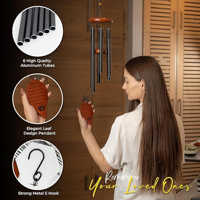 Pet Memorial Wind Chimes For Dogs - 32.5" Pet Remembrance Wind Chime - Dog Memorial Gifts For Loss Of Dog - Prime Bereavement Gift Idea For Loss Of Cat Sympathy Gift - Bereavement Gifts Dogs