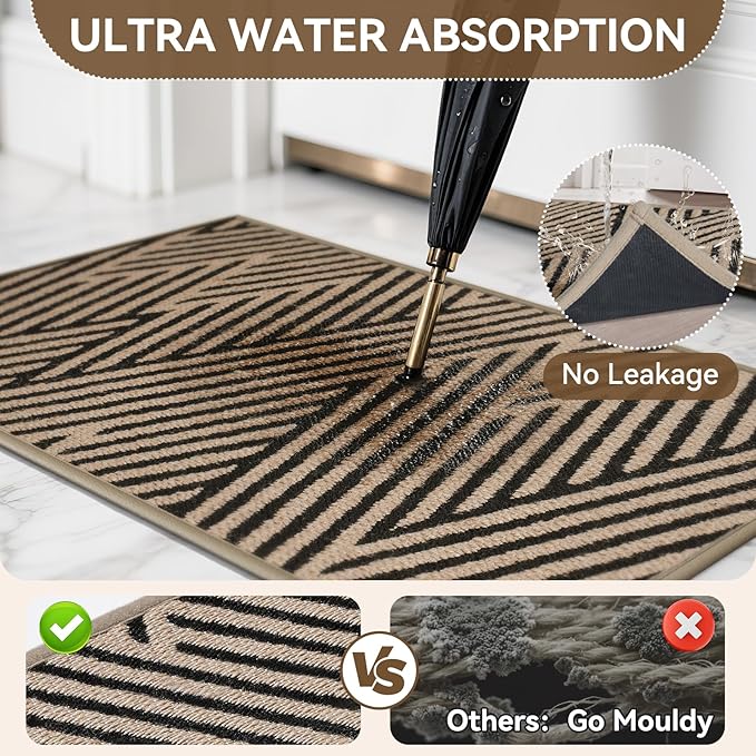 Door Mat Indoor Outside Entrance 17"x30", Low-Profile Non Slip Outdoor Inside Doormat Entryway Mat, Dirt Resistant Absorbent Front Porch Welcome Entry Mats, Washable Easy Clean, Brown