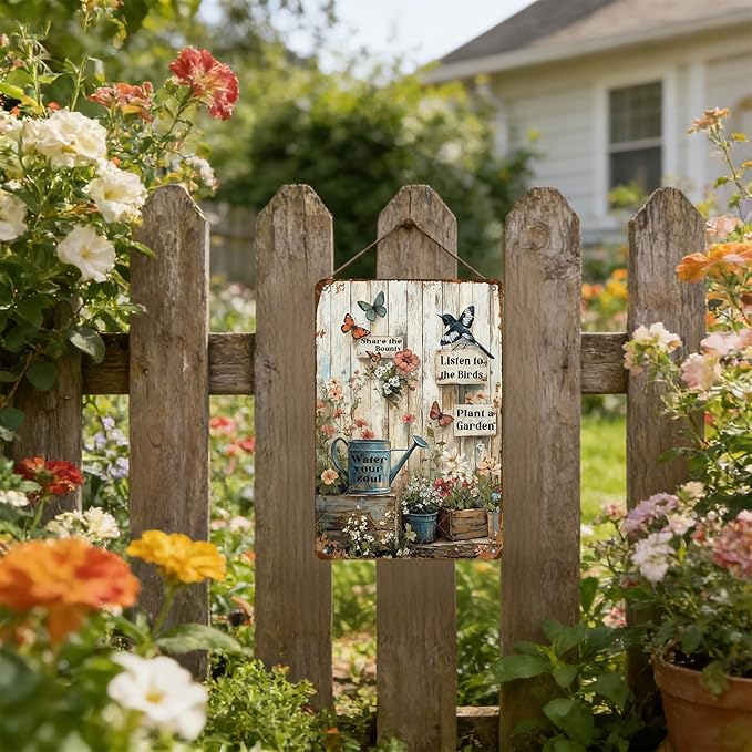 Funny Garden Tin Sign Plant A Garden Metal Signs Wall Decor for Yard Fence Outdoor 12x8 Inch