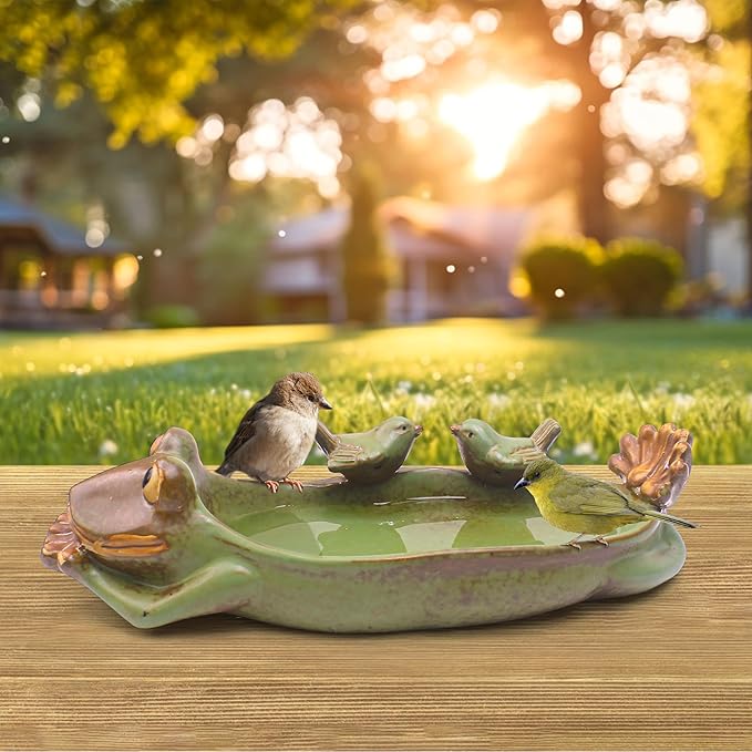Birdbath Bowl Only, Ceramic Ground Level Bird Baths for Outdoors, Frog Bird Feeder, Water Bowl, Food Holder for Wildlife Garden Stone Terrace Balcony Lawn Outside, Fruit Tray for Home Decoration