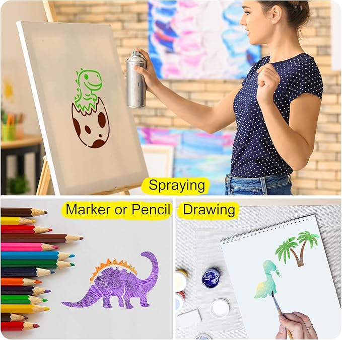 Marspark 66 Pcs Spring Easter Small Stencils for Crafts Reusable 3 Inch Stencils for Painting on Wood DIY Craft Paint Template for Wall Home Decor Card Rock Canvas Drawing Holiday (Dinosaur)