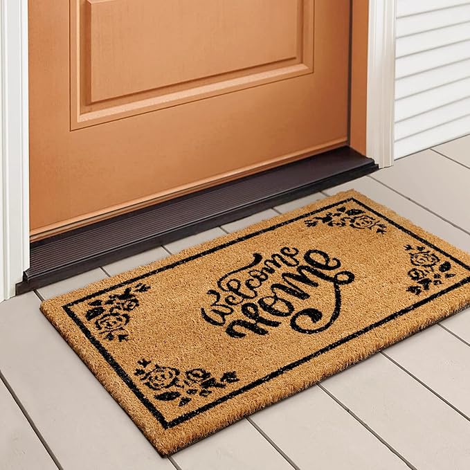 LuxUrux Welcome Mat Outdoor Coco Coir Doormat, with Heavy-Duty PVC Backing - Natural - Perfect Color/Sizing for Outdoor/Indoor uses. (17 x 30, Birch - Welcome Home)