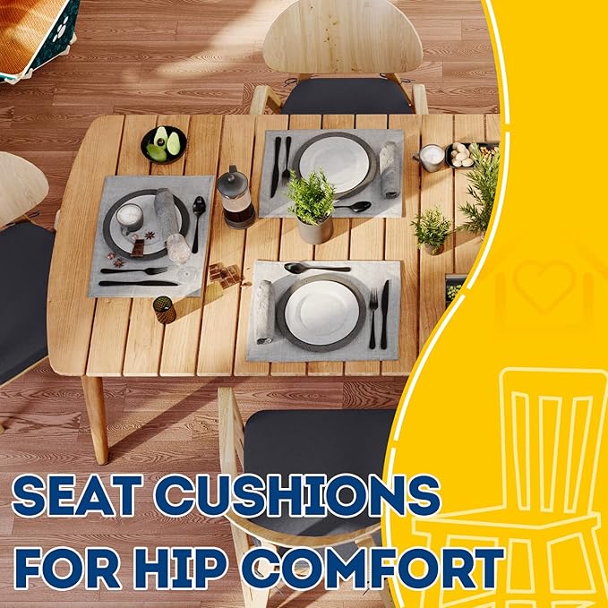 AAAAAcessories D-Shaped Chair Cushions, 2" Thick Dining Chair Pads with Ties and Removable, Machine-Washable Cover, 17" x 16", Dark Grey