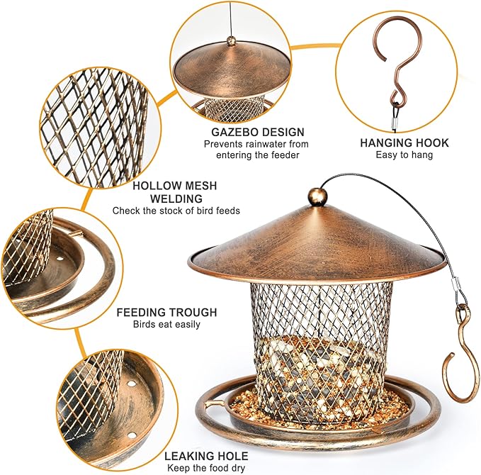 Bird Feeders for Outdoors, Heavy Duty Metal Wild Finch Feeder for Sparrow, 2lbs Capacity Cute Lantern Bird Feeder for Garden Yard Outside Hanging