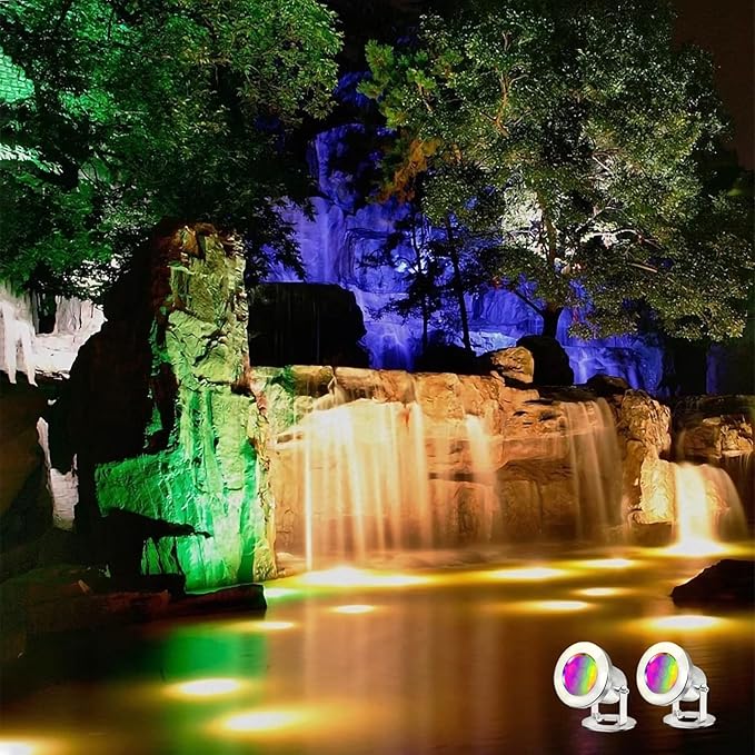 LED Pond Lights with Remote Control, 6W SS316 Stainless Steel RGB Underwater Fountain Light IP68 Waterproof Outdoor Underwater Lights for Pond Waterfall (2)