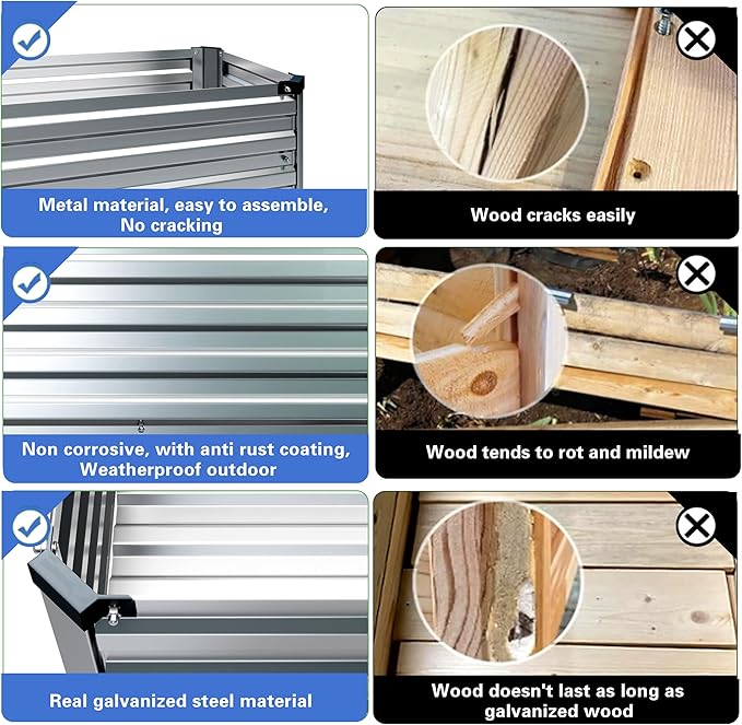 2PCS Galvanized Raised Garden Bed with Legs,2PCS 48×18×30in Elevated Planter Box for Backyard,Outdoor Garden, Patio, Balcony, 300lb Capacity,Silver