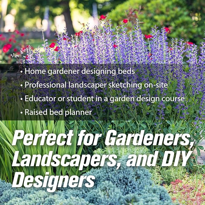 Garden Tutor Multiscale Garden & Landscape Design Kit – 2 Translucent Yellow Design Stencils, 12-Inch Flexible Curve Ruler, 40-Sheet Multi-Scale Graph Paper & Garden Design Guide