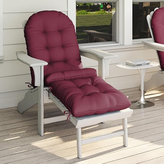 Adirondack Chair Cushion with Ottoman, Folding Adjustable Adirondack Seat Cushions, Waterproof Adirondack Patio Chair Pads for Garden, Deck, or Poolside, Small-Beaujolais-1