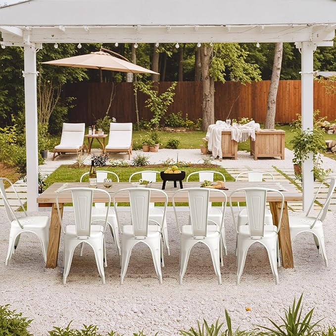 Furmax Metal Dining Chair Indoor Outdoor Use Stackable Classic Trattoria Chair Chic Dining Bistro Cafe Side Metal Chairs Set of 4 (Ivory White)