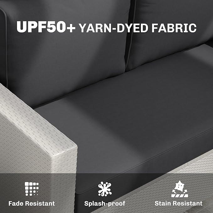 Outsunny 2 Seat Patio Furniture Cushions, 46x26x5 in, Thick Outdoor Loveseat Cushion Set with Removable Cover, Fade-Resistant Replacement Cushions for Outdoor Furniture, Couch, Bench, Swing, Black
