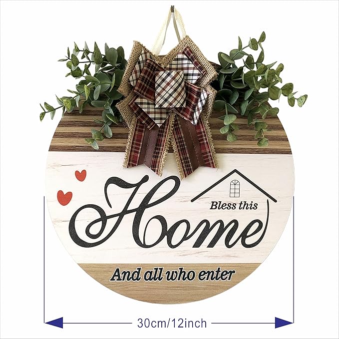 Welcome Sign Front Door Decoration 12 Inch Round Wood Wreath Wall Hanging Outdoor, Farmhouse, Porch, Suitable for Spring Summer Fall Seasons Holidays Christmas (Pink)