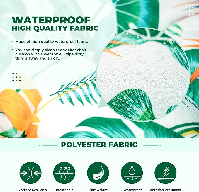 Wicker Chair Cushions, Waterproof Outdoor Loveseat Cushions for Patio Furniture, Tufted Wicker Furniture Cushions, 1 Loveseat and 2 U-Shaped Cushions (Yellow Leaf)
