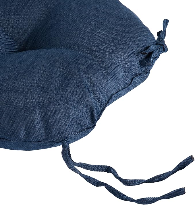 Magpie Fabrics Outdoor 15"x15"x4" Round Bistro Seat Cushions with Ties Set of 2, Tufted Waterproof Patio Floor Chair Pads for Home Garden Balcony Kitchen Office Porch, Navy