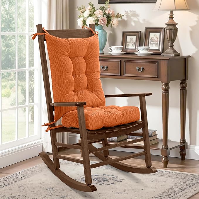 mudilun Rocking Chair Cushion Set - Non-Slip Tufted Rocking Chair Cushions with Ties Soft Indoor/Outdoor Wooden Rocking Chair Seat Pad for Porch Garden Cafe & Nursing