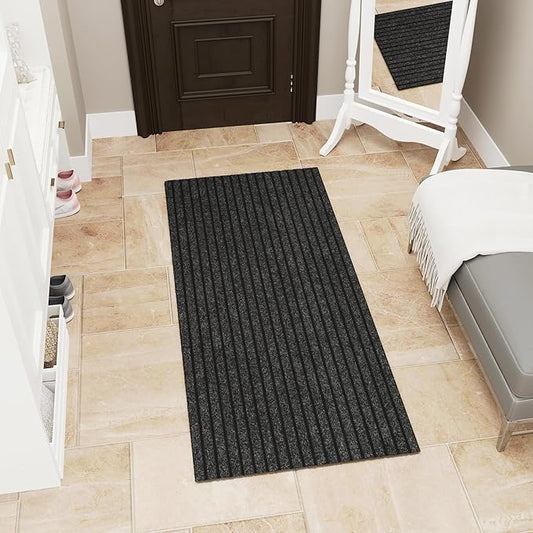 Ottomanson Front Door Mat – Non Slip Scraper Mud Mat for High Traffic Entryways, RV & Patio – Dirt Trapping and Durable for Indoor & Outdoor Use – 2' x 3' – Black