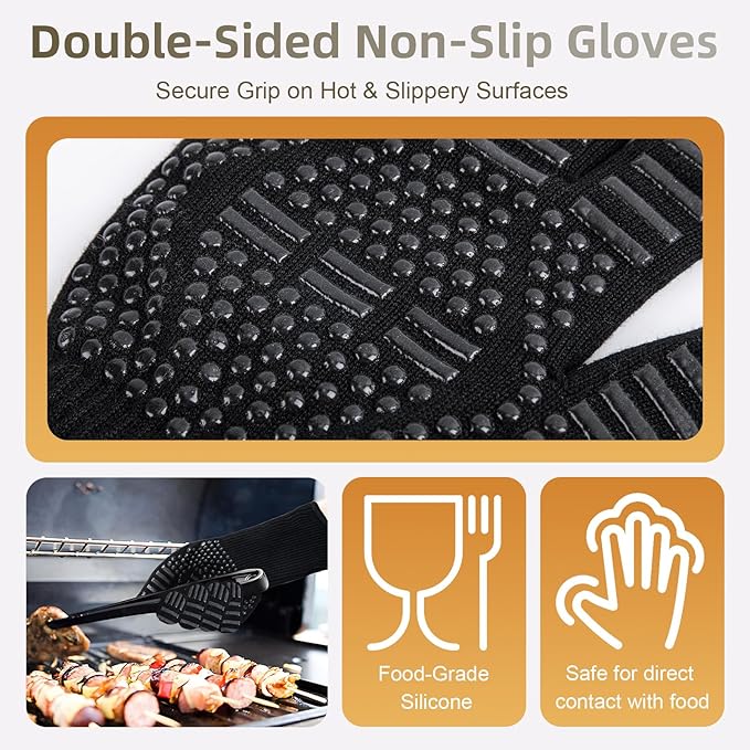 CHANGEMOORE 9.1'' Fire Pit Mat & Heat Resistant Gloves Set, Tabletop Protection with Foldable Stand, Barbecue Heat Resistant Mat for Tabletop Fire Pit, Long Wrist Non-Slip Silicone, up to 300°C