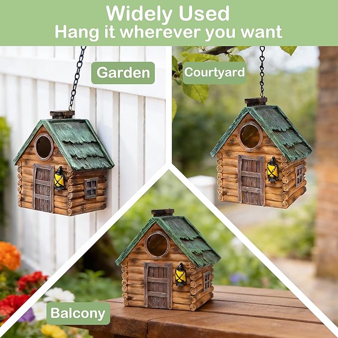 Attivolife Bird Houses for Outside, Wood Bird Nesting Boxes Resin with Hanging Chain, Birdhouses Waterproof Outdoor Decor Bluebird Finches Cardinals for Garden Yard Patio, Birdman Family Friend Gifts