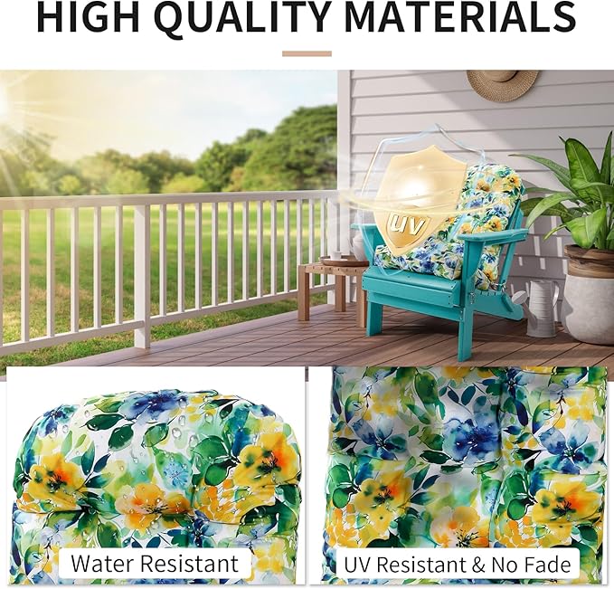 Adirondack Chair Cushion, High Back Patio Chair Cushions 48 x 19.7 x 4.7 Inch, Indoor/Outdoor Thickened Rocking Chair Cushion, Fade-Resistant & Waterproof (Flower Green, Set of 1)